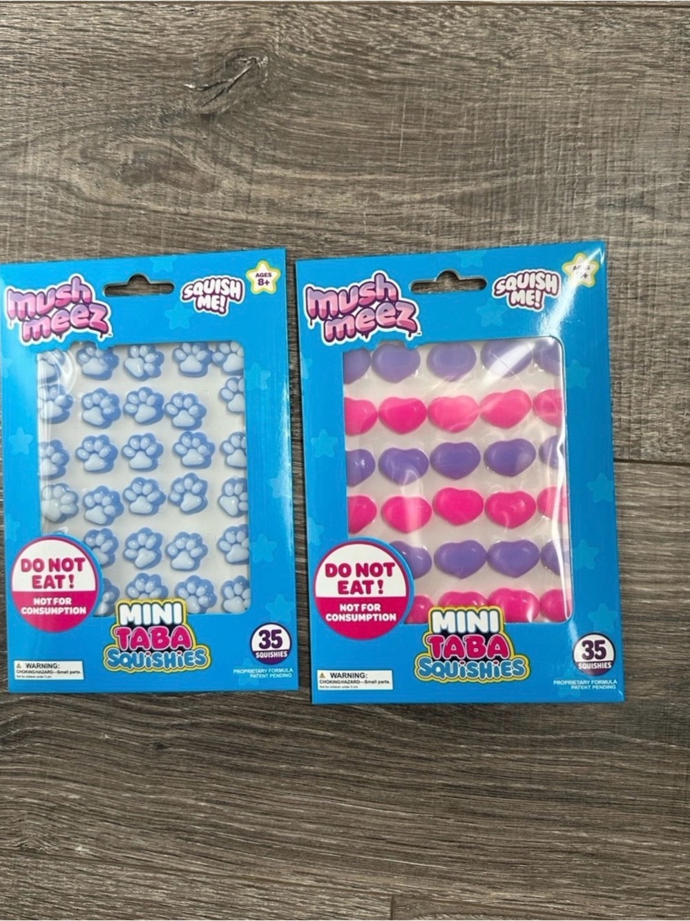 Mush Meez Mini Taba Squishies - Blue Paw & Pink/Purple Hearts